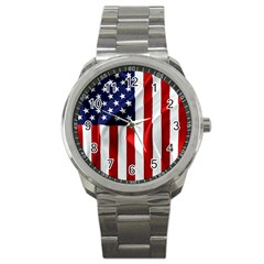 American Usa Flag Vertical Sport Metal Watch