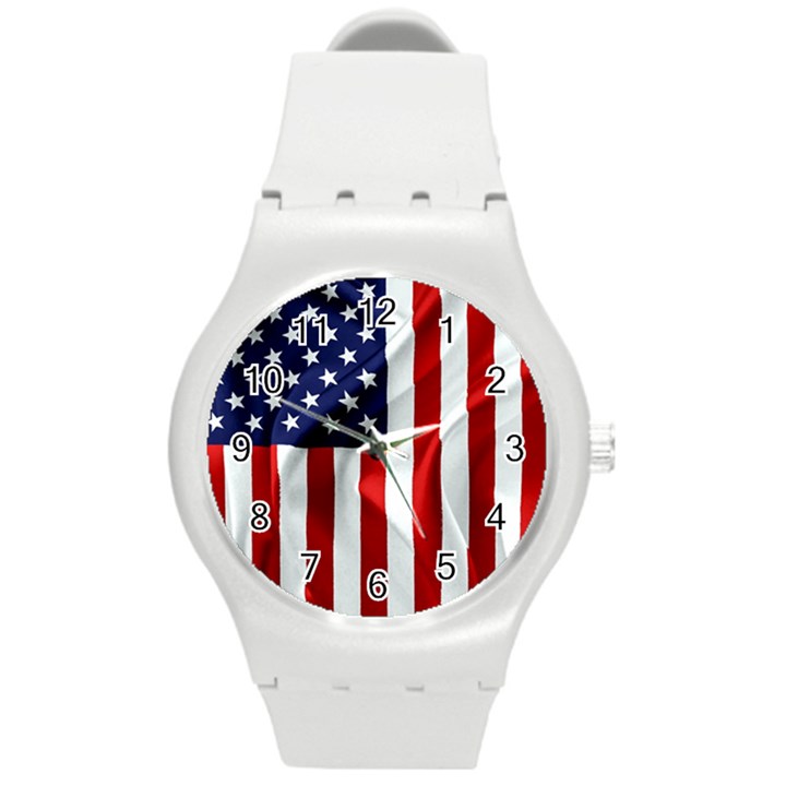 American Usa Flag Vertical Round Plastic Sport Watch (M)