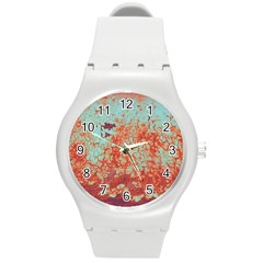 Orange Blue Rust Colorful Texture Round Plastic Sport Watch (m)