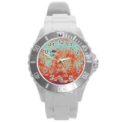 Orange Blue Rust Colorful Texture Round Plastic Sport Watch (l) by Nexatart