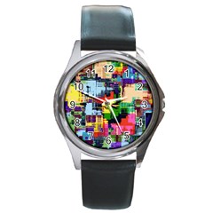 Color Abstract Background Textures Round Metal Watch