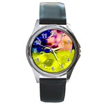 Abstract Bubbles Oil Round Metal Watch Front