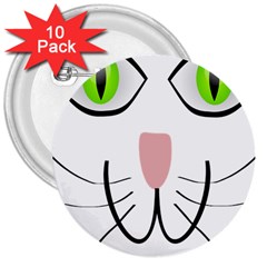 Cat Green Eyes Happy Animal Pet 3  Buttons (10 Pack)  by Sapixe