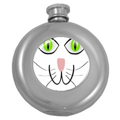 Cat Green Eyes Happy Animal Pet Round Hip Flask (5 Oz) by Sapixe