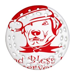 Dog Santa Hat Winter Christmas Ornament (Round Filigree)