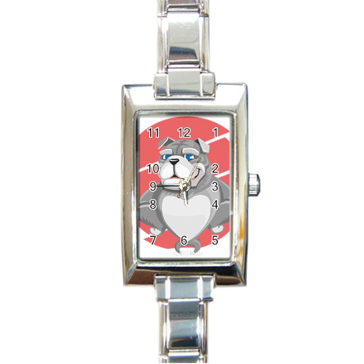 Bulldog Dog Animal Pet Heart Fur Rectangle Italian Charm Watch