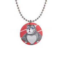 Bulldog Dog Animal Pet Heart Fur Button Necklaces by Sapixe