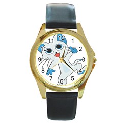 Animal Anthropomorphic Round Gold Metal Watch