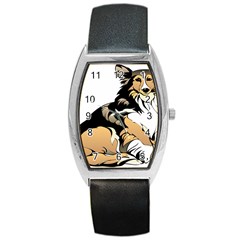 Dog Sitting Pet Collie Animal Barrel Style Metal Watch