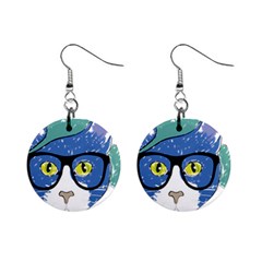 Drawing Cat Pet Feline Pencil Mini Button Earrings