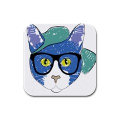 Drawing Cat Pet Feline Pencil Rubber Square Coaster (4 pack) 