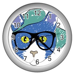 Drawing Cat Pet Feline Pencil Wall Clocks (Silver) 