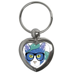 Drawing Cat Pet Feline Pencil Key Chains (Heart) 