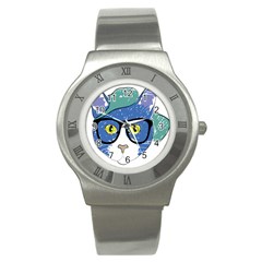 Drawing Cat Pet Feline Pencil Stainless Steel Watch by Sapixe