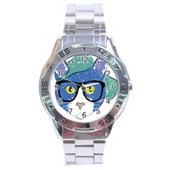Drawing Cat Pet Feline Pencil Stainless Steel Analogue Watch by Sapixe