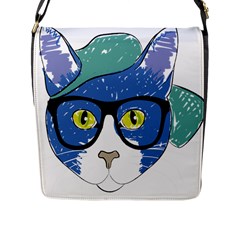 Drawing Cat Pet Feline Pencil Flap Messenger Bag (L) 