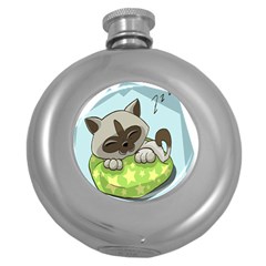 Kitten Kitty Cat Sleeping Sleep Round Hip Flask (5 Oz)