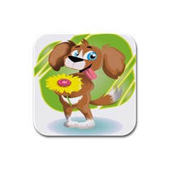 Dog Character Animal Flower Cute Rubber Square Coaster (4 Pack)  by Sapixe