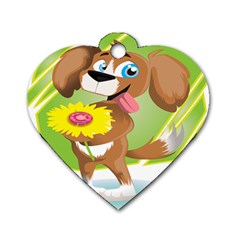 Dog Character Animal Flower Cute Dog Tag Heart (one Side)