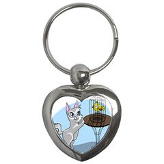 Cat Bird Cage Hunt Hunting Pet Key Chains (heart) 