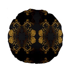 Beautiful Black And Gold Seamless Floral  Standard 15  Premium Flano Round Cushions