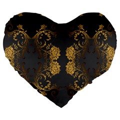 Beautiful Black And Gold Seamless Floral  Large 19  Premium Flano Heart Shape Cushions