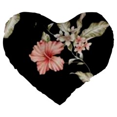 Beautiful Tropical Black Pink Florals  Large 19  Premium Heart Shape Cushions