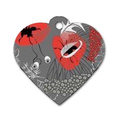 Red Poppy Flowers On Gray Background  Dog Tag Heart (one Side) by flipstylezfashionsLLC