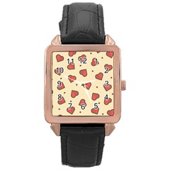 Design Love Heart Seamless Pattern Rose Gold Leather Watch  by Nexatart