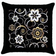 Beautiful Gold And White Flowers On Black Throw Pillow Case (black)