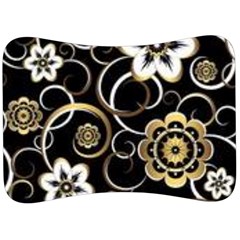 Beautiful Gold And White Flowers On Black Velour Seat Head Rest Cushion by flipstylezfashionsLLC