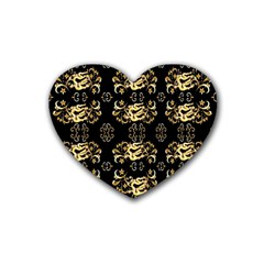 Golden Flowers On Black With Tiny Gold Dragons Created By Kiekie Strickland Heart Coaster (4 Pack) 