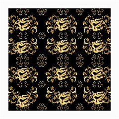 Golden Flowers On Black With Tiny Gold Dragons Created By Kiekie Strickland Medium Glasses Cloth (2-side) by flipstylezfashionsLLC