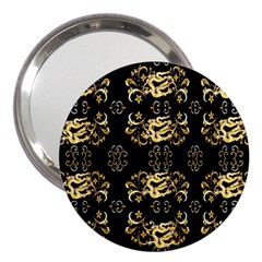 Golden Flowers On Black With Tiny Gold Dragons Created By Kiekie Strickland 3  Handbag Mirrors