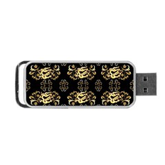Golden Flowers On Black With Tiny Gold Dragons Created By Kiekie Strickland Portable Usb Flash (two Sides) by flipstylezfashionsLLC