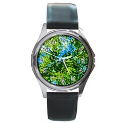 Forest   Strain Towards The Light Round Metal Watch by FunnyCow