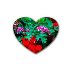 Bleeding Heart Flowers Rubber Coaster (heart)  by FunnyCow