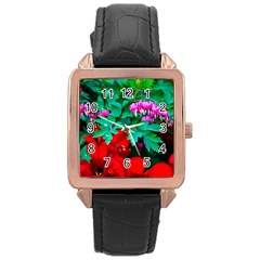 Bleeding Heart Flowers Rose Gold Leather Watch  by FunnyCow