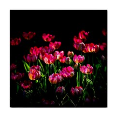 Pink Tulips Dark Background Tile Coasters by FunnyCow
