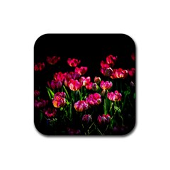 Pink Tulips Dark Background Rubber Coaster (square)  by FunnyCow