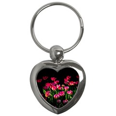 Pink Tulips Dark Background Key Chains (heart)  by FunnyCow