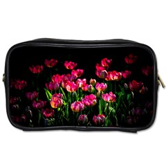 Pink Tulips Dark Background Toiletries Bags by FunnyCow