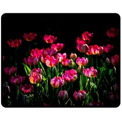 Pink Tulips Dark Background Fleece Blanket (medium)  by FunnyCow