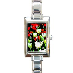 White And Red Sunlit Tulips Rectangle Italian Charm Watch by FunnyCow