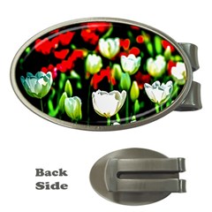 White And Red Sunlit Tulips Money Clips (oval)  by FunnyCow