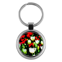 White And Red Sunlit Tulips Key Chains (round)  by FunnyCow