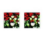 White And Red Sunlit Tulips Cufflinks (Square) Front(Pair)