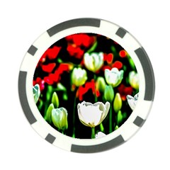 White And Red Sunlit Tulips Poker Chip Card Guard by FunnyCow