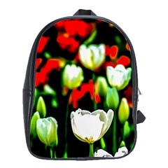 White And Red Sunlit Tulips School Bag (large) by FunnyCow