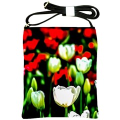 White And Red Sunlit Tulips Shoulder Sling Bags by FunnyCow